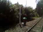 Taylor Rush installing new yard limit signs at Sumpter Valley Railroad